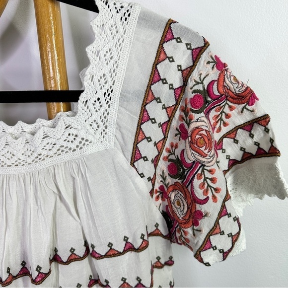 Anthropologie White Chevron Pink Blouse sz S - Picture 5 of 5